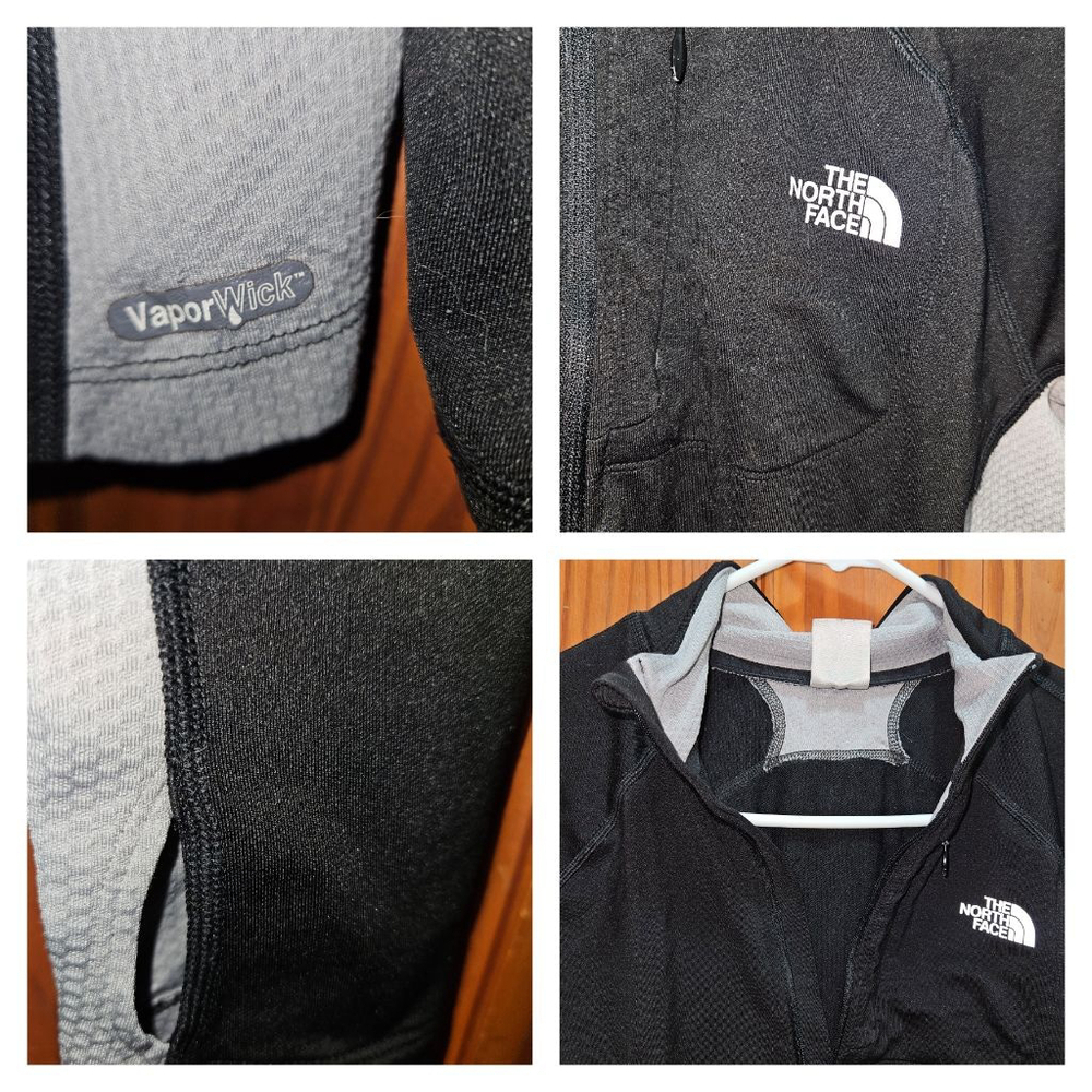 Women's The North Face Vapor wick Long Sleeve Pullover SZ M Thumbhole Black Gray - Picture 5 of 5